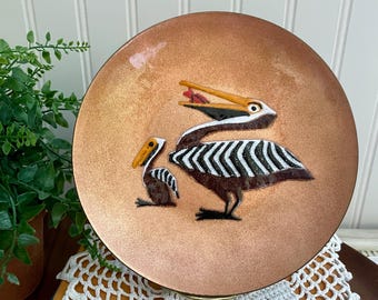 Vintage Annemarie Davidson Copper Enamel Plate: Modernist Bird