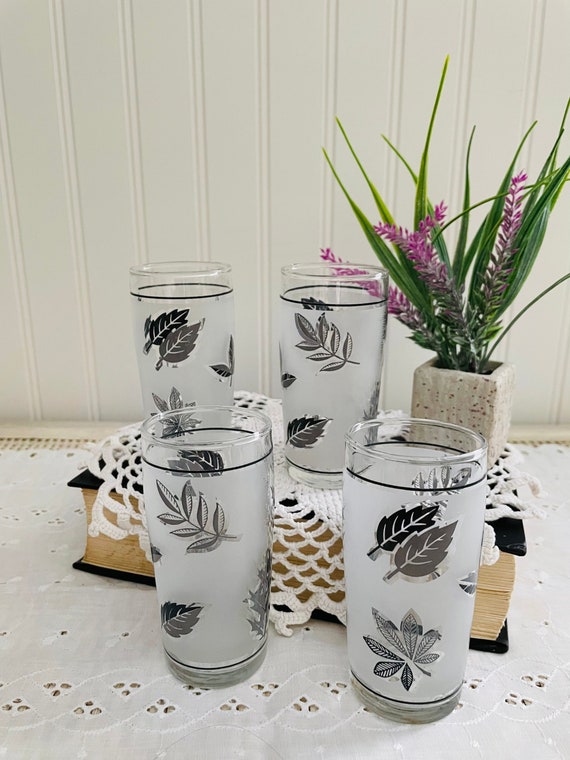 Libbey Glassware Frosted Silver Leaf Pattern Set of 4 Etsy