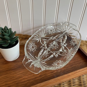 EAPC ~ Anchor Hocking ~ Star of David~ Handled 2-Part Relish Dish Prescut Clear ~ Crystal ~ Soap Dish ~ Trinket Dish