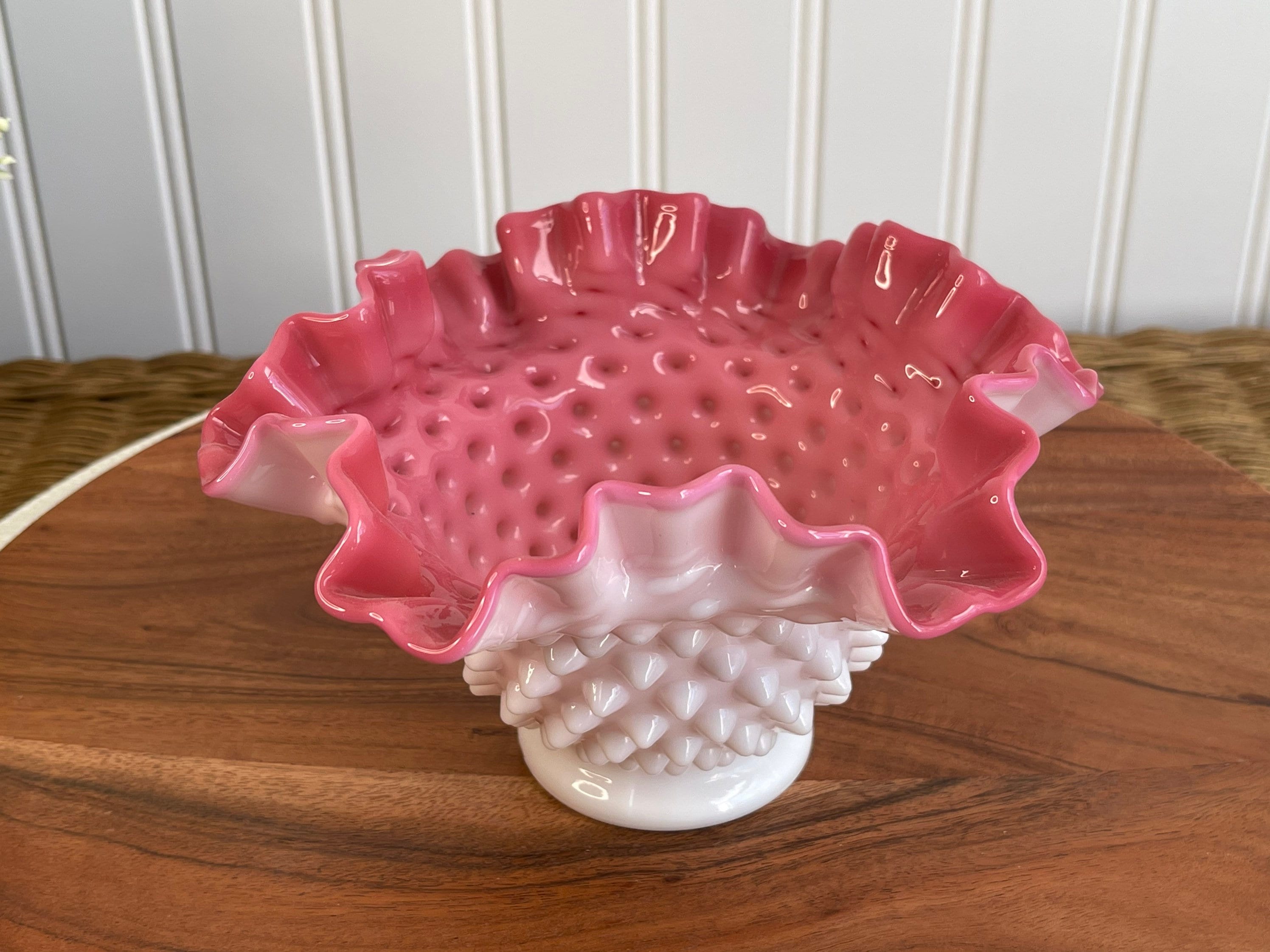Pink and White Ruffle Edge Hobnail Bowl or Trinket Dish