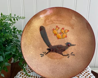 Vintage Annemarie Davidson Copper Enamel Plate: Modernist Bird