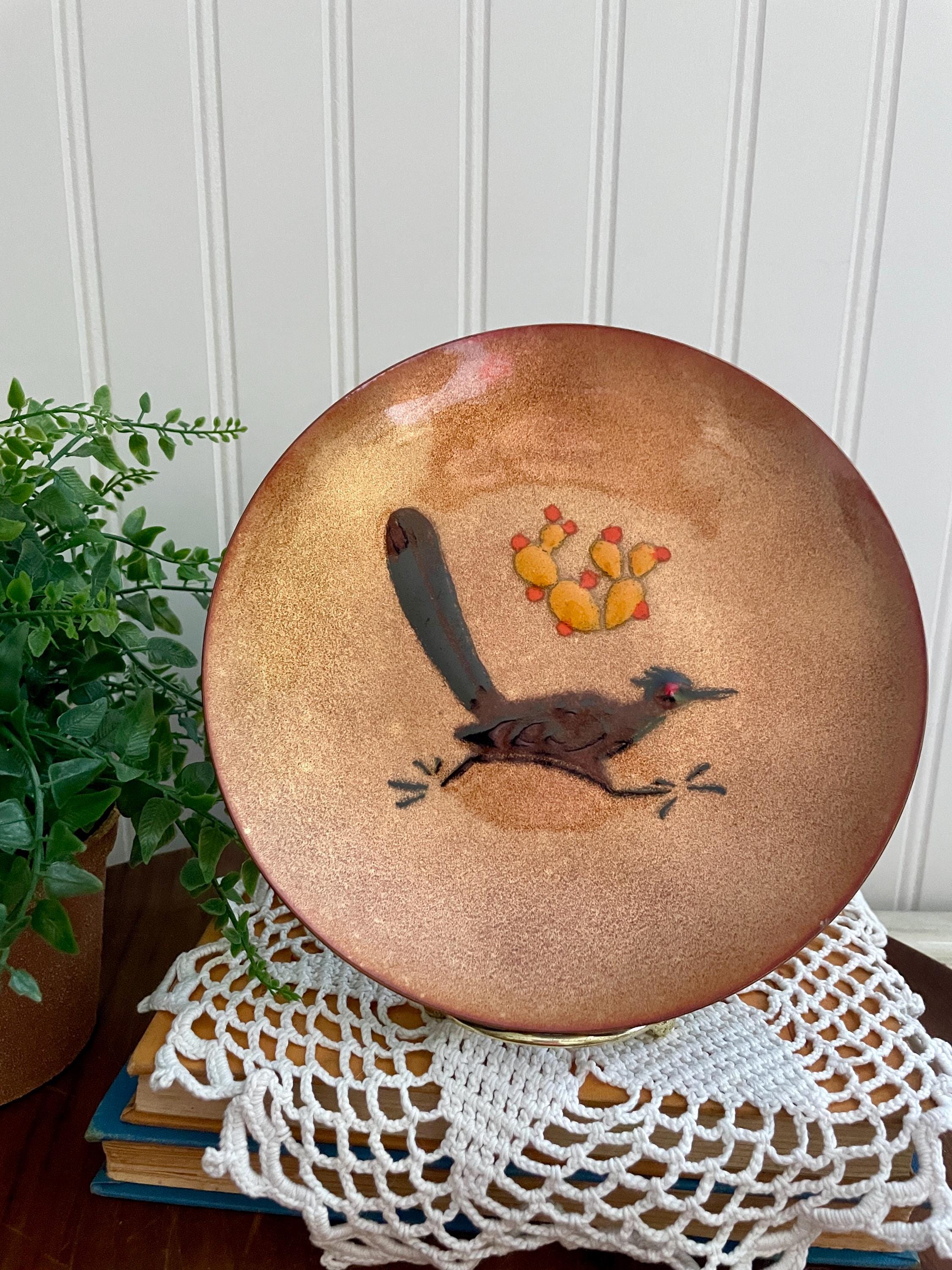 Vintage Annemarie Davidson Copper Enamel Plate: Modernist Bird