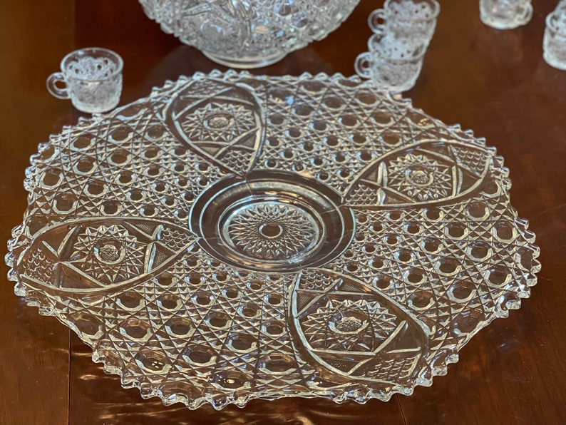 L.E. Smith Punch Bowl Underplate Daisy and Button Crystal Etsy