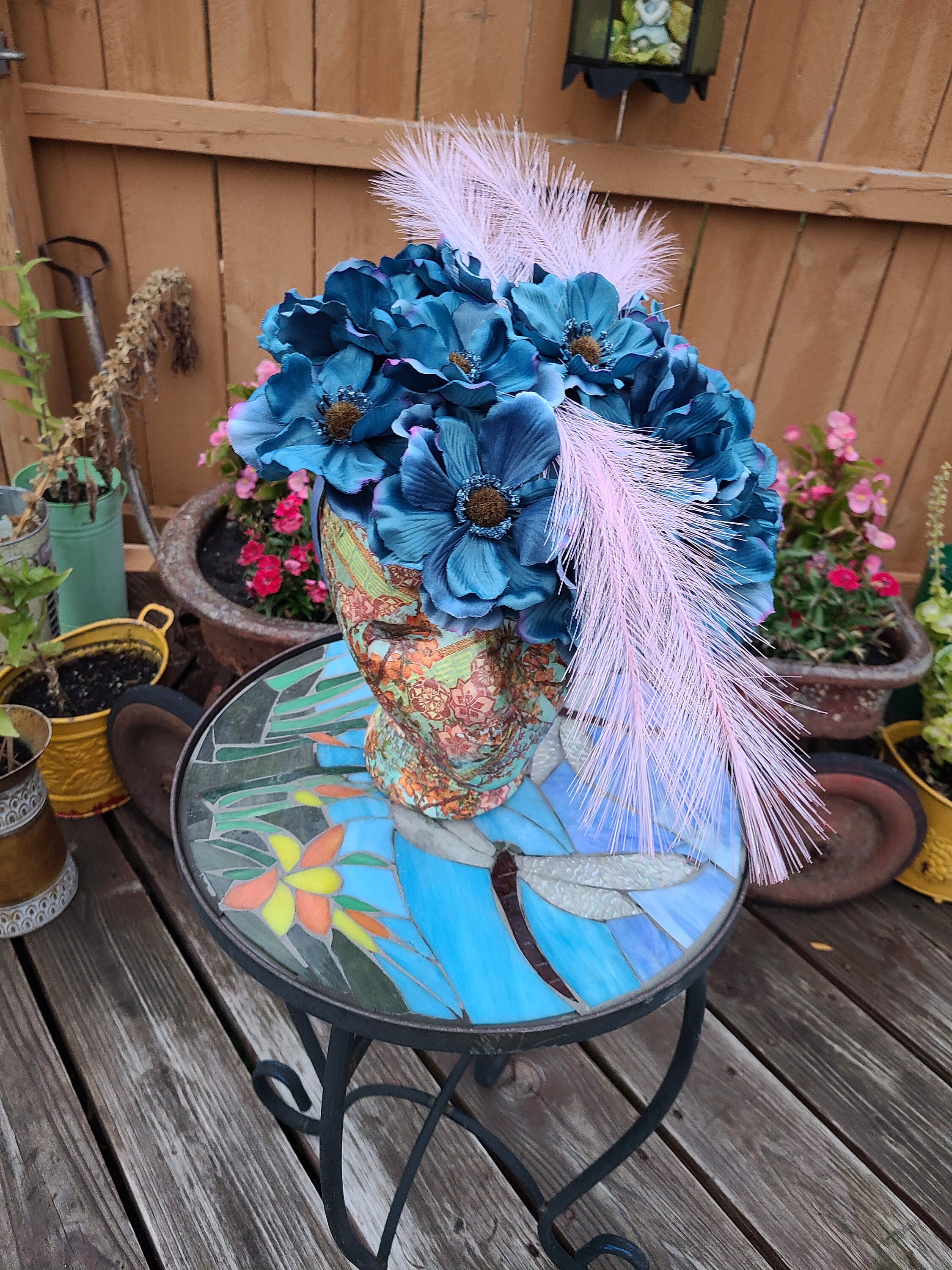 Fascinators Headpiece with Feather Floral Flower Dark Blue Pearlescent Navy Blue Chiffon Flower Fascinator With Feathers main image 2
