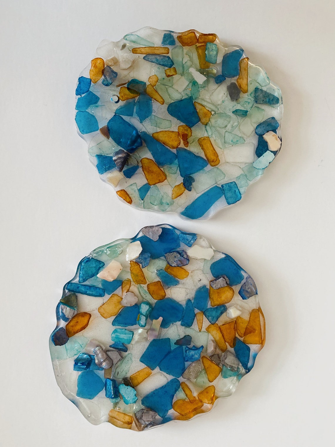 Pair of coasters made with sea glass Etsy
