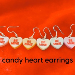 candy heart earrings! Candy hearts-valentines earrings-be mine earrings-valentines-candy jewelry-trendy-cute jewelry-