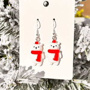 Scarfed polar bear earrings|bear earrings-Christmas jewelry-polar bear earrings-winter animals-Xmas gifts-cute Christmas gifts-kawaii-