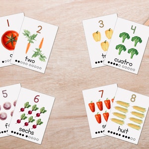 Vegetable Number cards watercolor Montessori flash educational material homeschooling printable realistic vegetable learning PDF 123