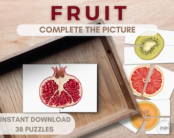 Fruit Slices Matching Puzzle Cards, Montessori inspired toddler activity, complete the picture homeschool educational printable
