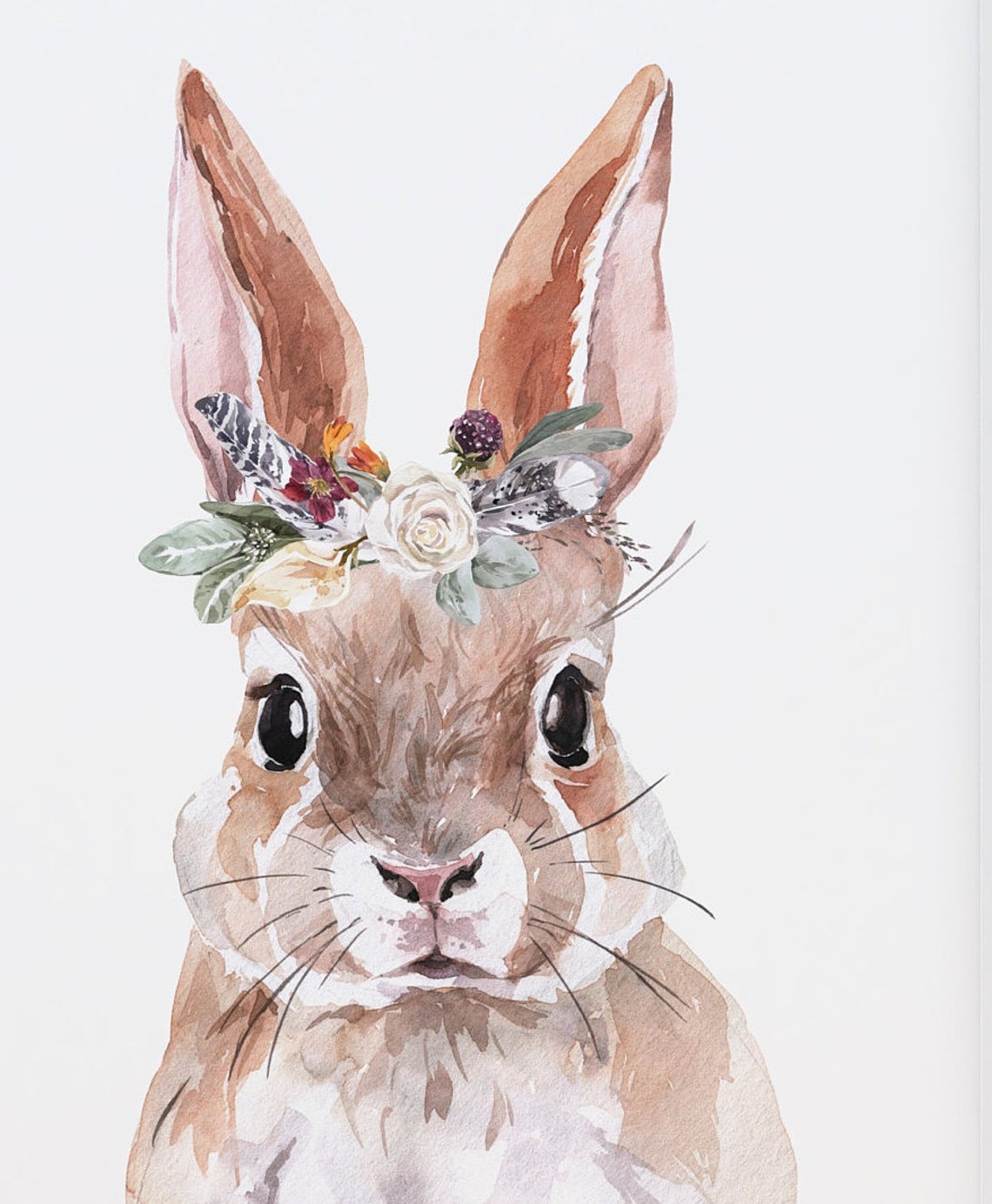 Rabbit with flower crown canvas art prints for childrens Etsy