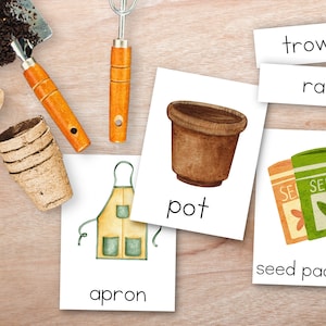 Montessori Garden 3 Part Cards, Garden Flashcards, jardín preescolar, actividad de verano Montessori, flashcards de primavera, jardinería para niños