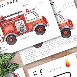 Fire Safety Unit Study Bundle, Brandweerstudie, Fall Montessori-eenheid, brandweerkazerne flashcards, homeschool openbare veiligheidseenheid, brandweerwagen