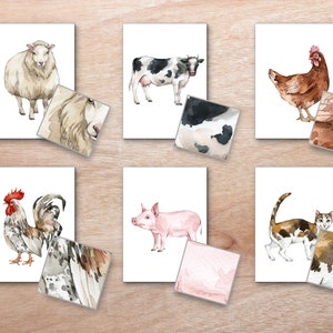 Cartões de correspondência de padrões de animais de fazenda, flashcards de animais de fazenda, unidade de fazenda Montessori, cartões de estudo da natureza, padrões de animais, atividade escolar em casa