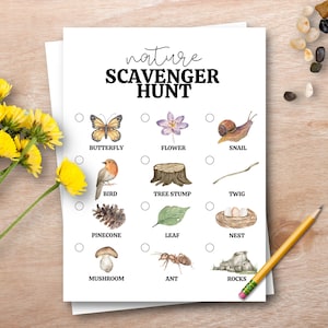 Outdoor Nature Scavenger Hunt, Hiking Kid Activity, camping scavenger hunt, spring activity, summer printable activity
