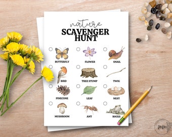 Outdoor Nature Scavenger Hunt, Hiking Kid Activity, camping scavenger hunt, spring activity, summer printable activity