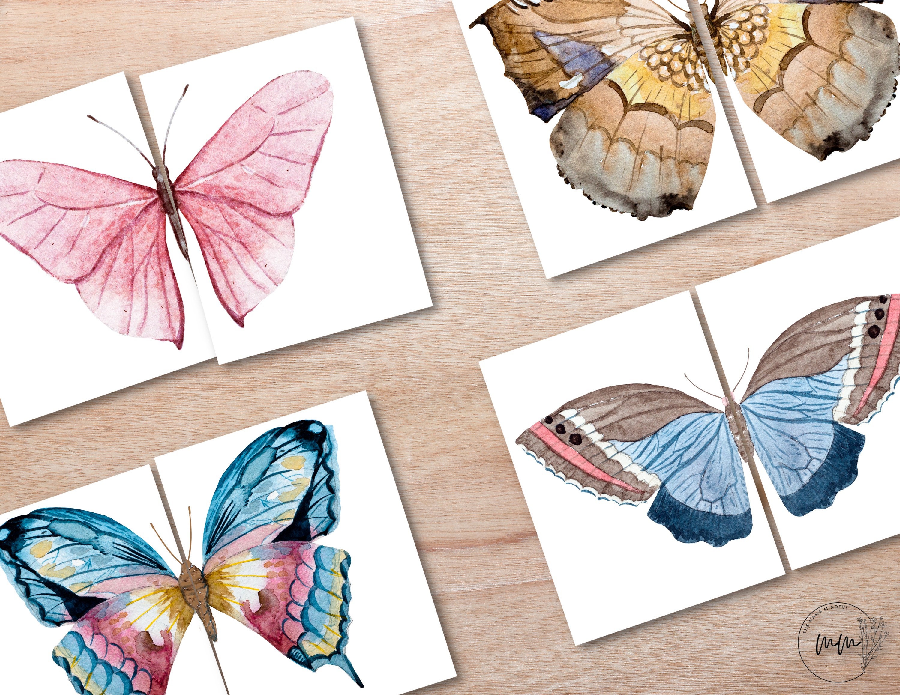 Butterfly Matching Card Game, Symmetry Puzzle, Butterfly Pattern Cards, Toddler Preschool Activity, Butterfly Montessori Activity Flashcards
