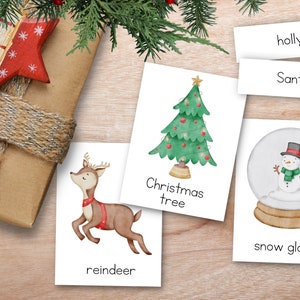 Flashcard natalizie, carte del vocabolario natalizio, carte invernali in 3 parti, attività natalizie per bambini, gioco sensoriale natalizio, unità natalizia
