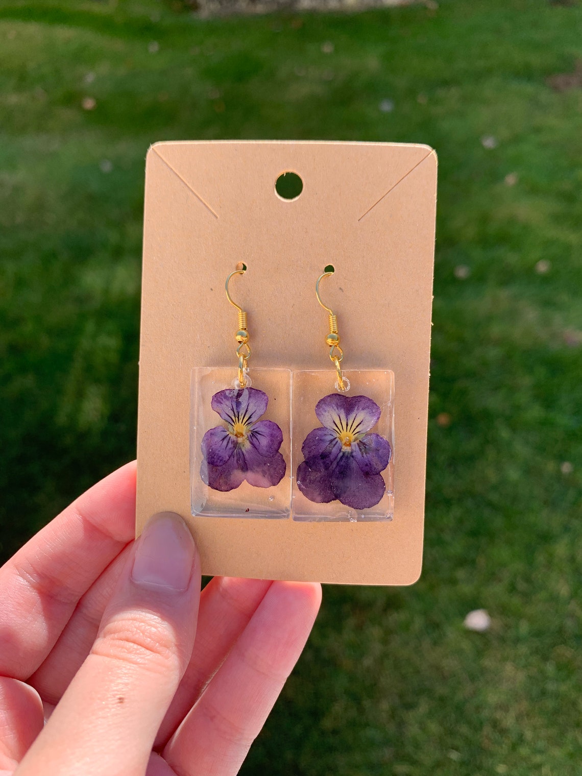 Resin Violet Flower Earrings Etsy