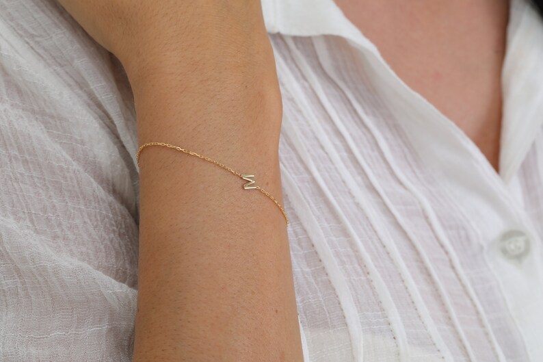 Valentines Day Gift for Her, Initial Letter Bracelet Personalized Sterling Silver Bracelet Mothers Day Gift Rose Gold Letter Bracelet