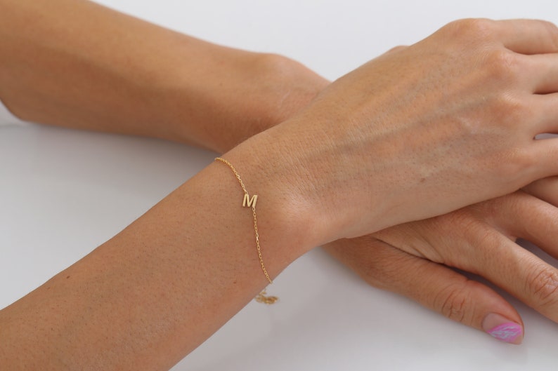 Valentines Day Gift for Her, Initial Letter Bracelet Personalized Sterling Silver Bracelet Mothers Day Gift Rose Gold Letter Bracelet