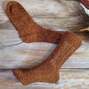 Hand Knit Rust Lace Socks