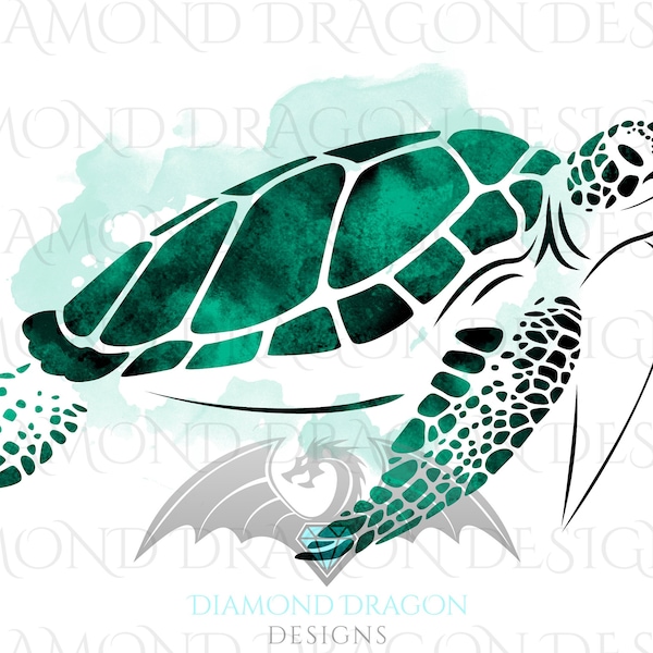 Turtle, Sea Turtle, Watercolor, Jade Sea Turtle - Clear Waterslide for Tumblers, Mugs etc, Laser Printed Waterslide Decal