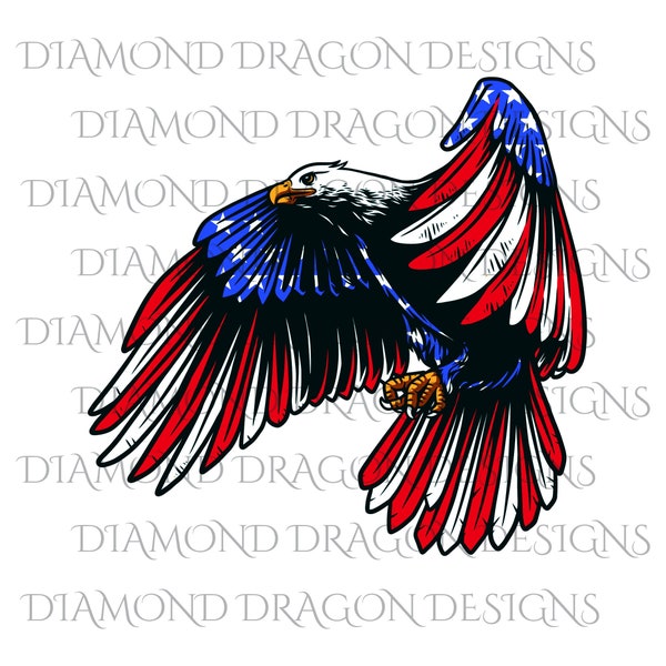 Patriotic, Eagle, USA, Flag, 4th of July, America, Bald Eagle - Clear Waterslide for Tumblers,Mugs etc, Laser Printed Waterslide Decal