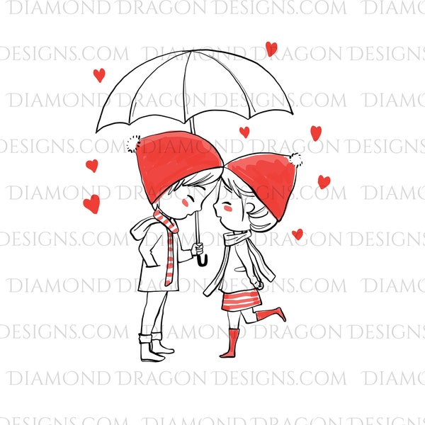 Valentines, Boy, Girl Umbrella, Cute, Love - Clear Waterslide for Tumblers, Mugs etc, Laser Printed Waterslide, Tumbler Waterslide Decal