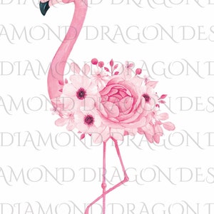 Flamingo, Watercolor, Pink, Floral Flamingo, Flower Flamingo, Flowers - Laser Printed Clear Waterslide Image, Tumbler Waterslide Decal