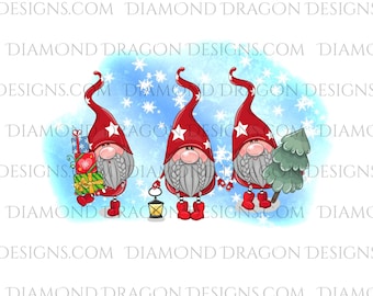 Christmas, Cute Gnomes, Merry Christmas, Watercolor - Laser Printed Clear Waterslide Image for Tumblers & More, Tumbler Waterslide Decal