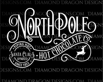 North Pole Hot Chocolate Decal, Hot Chocolate Sticker for Dark Surface, White Ink, Santa Approved - Dark Surface Sticker Decal