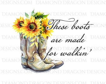 Western Cowboy Boots With Cowboy Hat Watercolor Sunflowers - Etsy