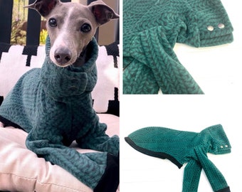 Available in Green or Blue Short  snood with fancy clasp with Fleece Fabric Italian Greyhound & Whippet Sweater Curved body for perfect fit