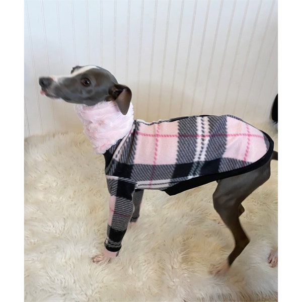 Pull snood en fourrure rose Pull lévrier et whippet italiens