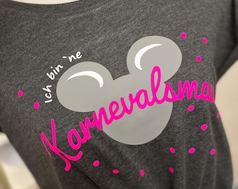 Karneval Tshirt Damen Langarm Maske Druck Fasching Langarmshirt Rundhals Mardi Gras Karnevalshirt Teenager Mädchen Tunika Tops Elegant Retro 70er Faschings Karnevalkostüm T-Shirt Frauen