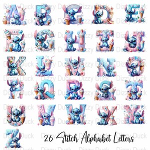 Stitch Alphabet Cute Cartoon Character Ice Cream Dessert Composition, Kids T-Shirt, Fun and Whimsical Design, Unique and Adorable Gift Idea