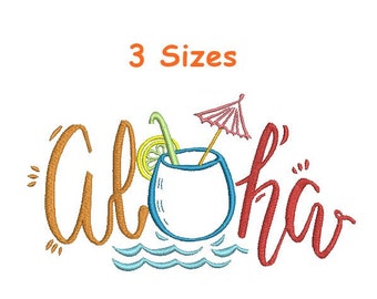 Aloha Machine Embroidery, Summer Embroidery Design, 3 Sızes, DIGITAL DOWNLOAD Machine Embroidery