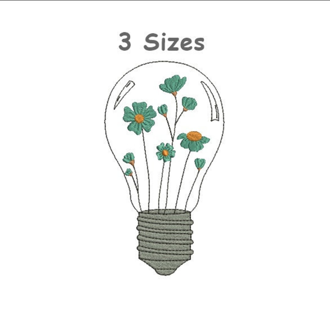 Flowers in Light Bulb Machine Embroidery Light Bulb Etsy