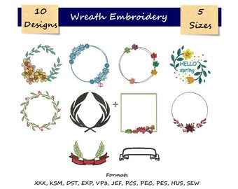 Frame Wreath Embroidery - Monogram Frame - Laurel Wreath Machine Embroidery - Frame Embroidery -  Badge Design - instant download