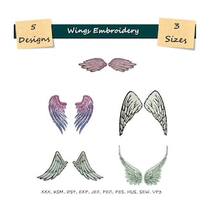 Angel wings embroidery design - 5 Designs - 3 Sizes - Instant download - Wings embroidery - Embroidery File