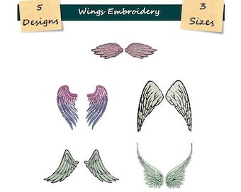 Angel wings embroidery design - 5 Designs - 3 Sizes - Instant download - Wings embroidery - Embroidery File