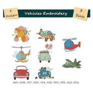 Broderie de véhicules, conception de voiture, 3 tailles, 8 modèles, téléchargement immédiat, broderie d'hélicoptère, conception de jet, modèle d'avion, fichier de broderie