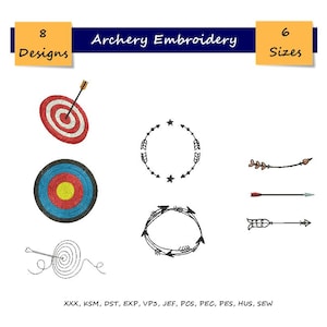 Archery Target machine embroidery - 8 Designs - 6 Sizes - Sport pattern - Sport embroidery files - Instant Download - Arrow embroidery