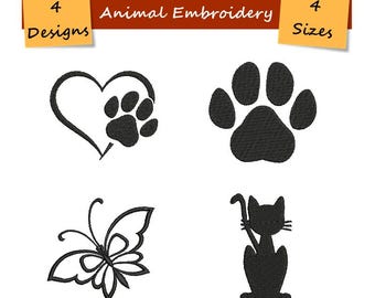 Dog paw embroidery designs - Love paw machine embroidery pattern - Pet embroidery file - Dog love paw embroidery file 4 Sizes - 4 Designs
