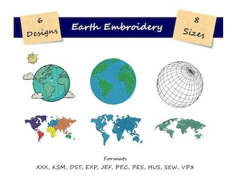 Map embroidery designs - World Map embroidery - Globe machine embroidery pattern - World embroidery file pes jef