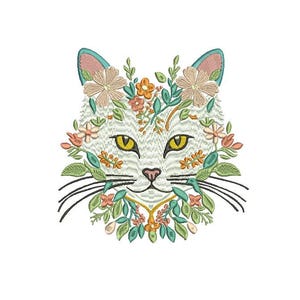 Floral cat embroidery designs - Cat embroidery design - Machine embroidery pattern -Animal embroidery file - Love  embroidery file - 6 Sizes