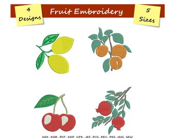 Cherry embroidery  - Kitchen decor embroidery - Lemon and Apricot pattern - Pomegrante Machine embroidery - Embroidery file