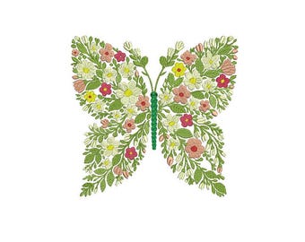 Flower butterfly embroidery designs - Floral butterfly embroidery - machine embroidery pattern - Embroidery file - 6 Sizes