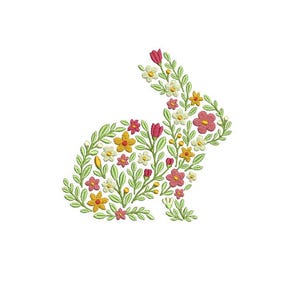 花柄ウサギの刺繍デザイン - ウサギの刺繍パターン - 動物の刺繍 - デジタルダウンロード機械刺繍 - 6サイズ