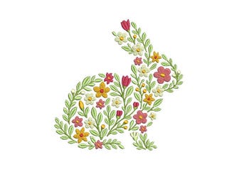Floral Rabbit Embroidery Design - Bunny Embroidery Pattern - Animal Embroidery - DIGITAL DOWNLOAD Machine Embroidery - 6 Sizes